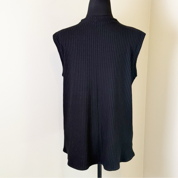 Eileen Fisher Black Ribbed Sleeveless  Mock Neck SP - Picture 4 of 7